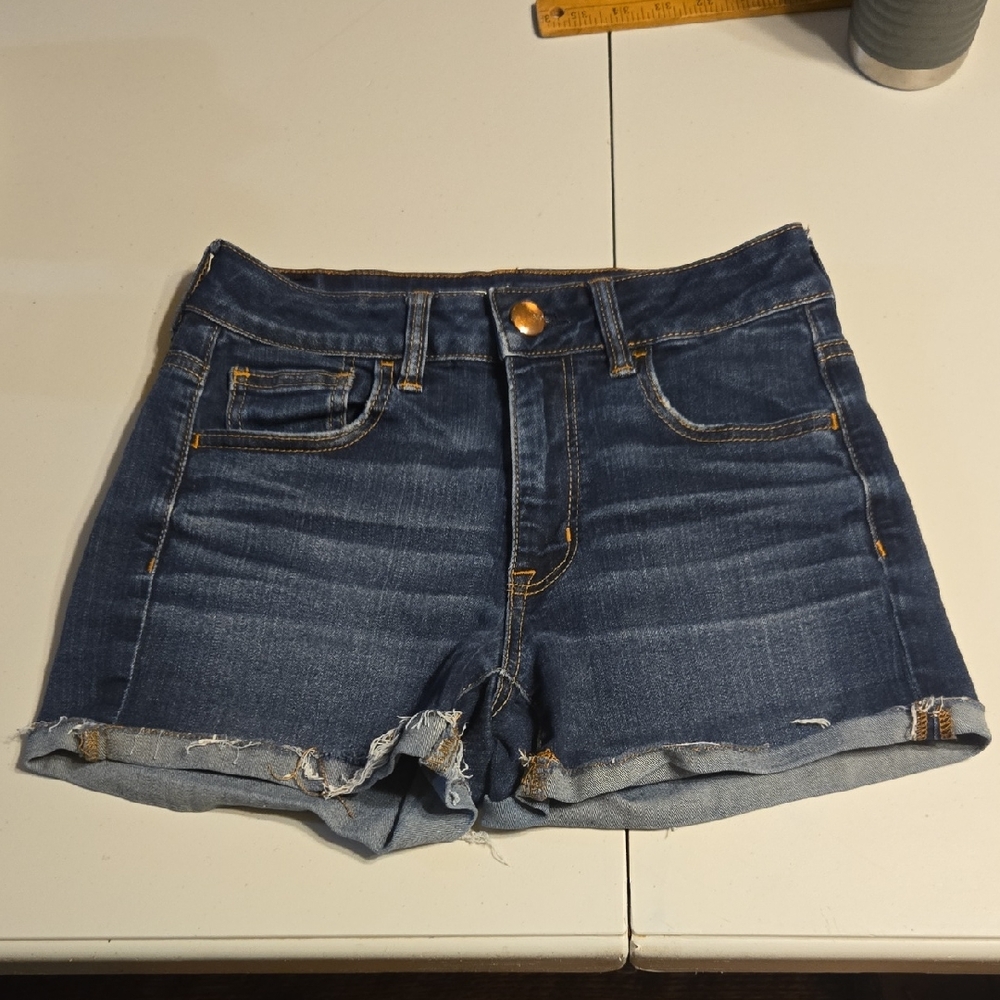 American Eagle Denim Blue Women's Shorts Size 4 Super Stretch Hi Rise Shortie